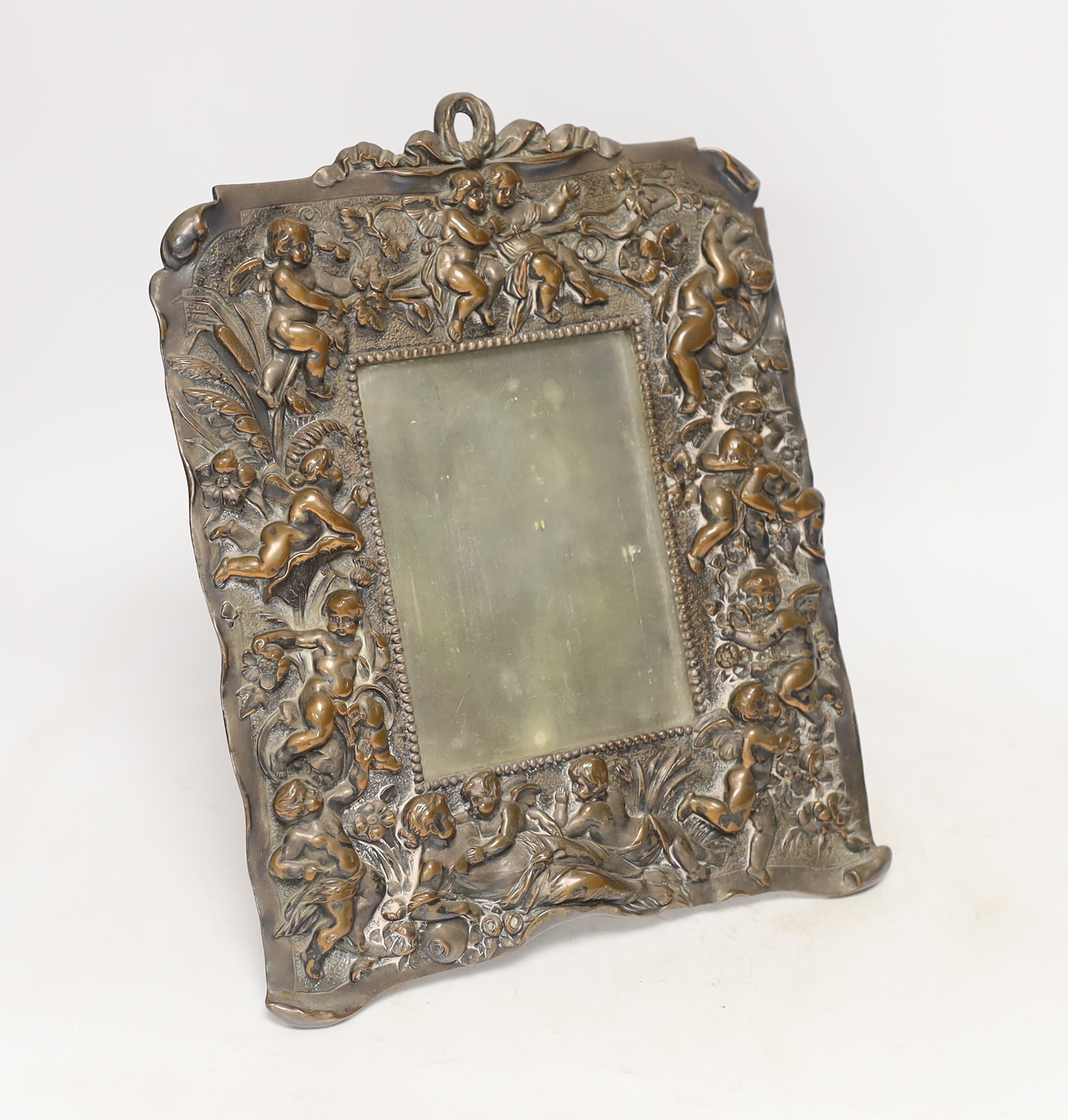 A Walker and Hall plated easel mirror, 29cm high
